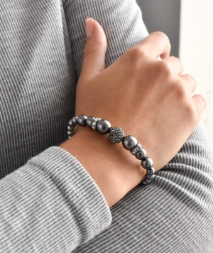 Perlový náramok šedý s Preciosa kryštálmi 33062.3