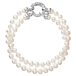 Perlový náramok dvojradový z pravých riečnych perál biely 23013.1