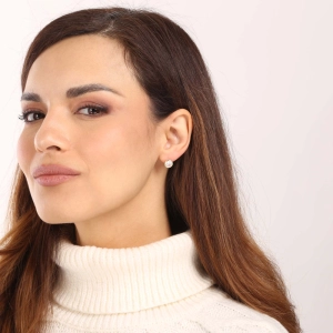 Pozlátené náušnice kôstky so zirkónom biele okrúhle 11406.1