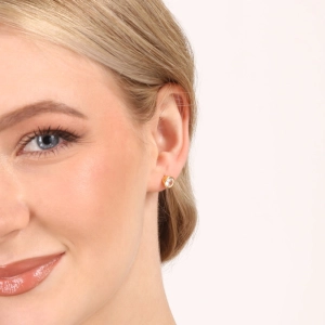 Pozlátené náušnice kôstky so zirkónom biele okrúhle 11407.1