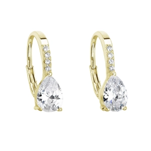 Pozlátené náušnice visiace so zirkónom biela slza 11206.1