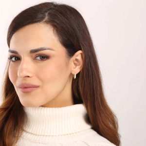 Pozlátené strieborné náušnice kruhy so zirkónmi v bielej farbe 11238.1