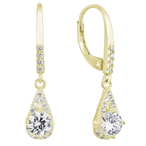 Pozlátené strieborné náušnice visiace so zirkónmi biela slza 11305.1