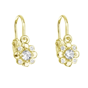 Pozlátené strieborné detské náušnice visiace so zirkónom biela kvietka 11174.1