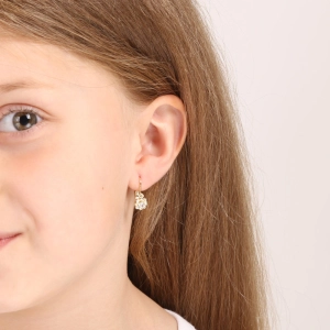 Pozlátené strieborné detské náušnice visiace so zirkónom biela kvietka 11174.1