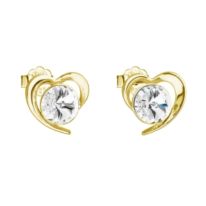 Pozlátené strieborné náušnice pecka s kryštálmi Swarovski biele srdce 31259.1