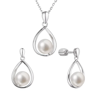 Perlová súprava slza s bielou riečnou perlou 29056.1B
