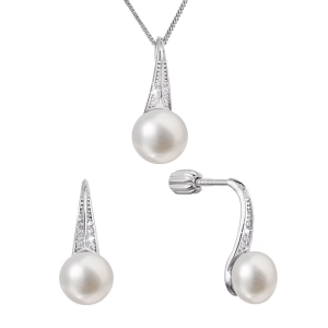 Perlová súprava z riečnych perál a zirkónov biela 29045.1B