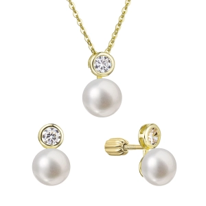 Perlová súprava pozlátená s riečnou perlou a zirkónom biela 29047.1B