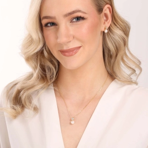 Perlová súprava pozlátená s riečnou perlou a zirkónom biela 29047.1B