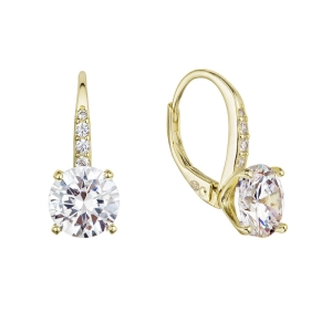 Pozlátené strieborné náušnice visiace s veľkým zirkónom biele 11451.1
