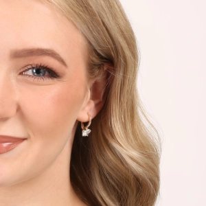 Pozlátené strieborné náušnice visiace s veľkým zirkónom biele 11451.1