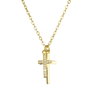 Pozlátený strieborný náhrdelník dva malé krížiky a biele zirkóny 12059.1