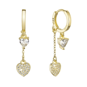 Pozlátené strieborné náušnice krúžky s visiacim srdiečkom so zirkónmi 11427.1