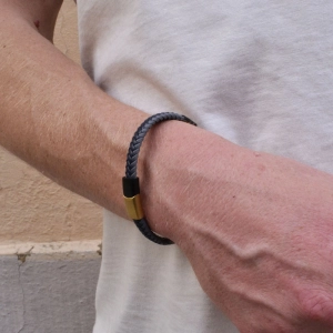 Náramok pánsky recykl. koža modrošedá a zlaté ozdoby 43033.3 modrá/šedá