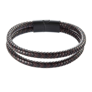 Pánsky náramok s koženkovými pásikmi a sponou na magnet 43035.3 hnedý/čierny