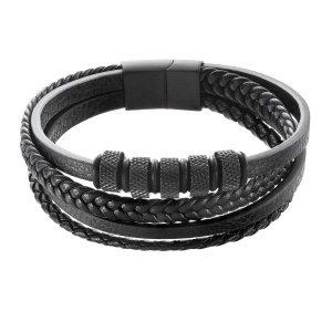 Náramok pánsky s koženkovými pásikmi 43036.3 čierny
