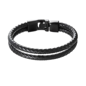 Náramok pánsky z čiernej koženky kovové zapínanie 43041.3 čierny