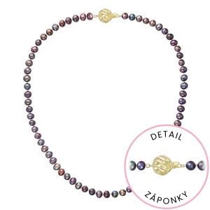 Perlový náhrdelník z riečnych perál so zapínaním zo 14 karátového zlata 922001.3/9264A dk.peacock