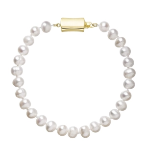 Perlový náramok z riečnych perál so zapínaním zo 14 karátového zlata 923001.1/9267A biely