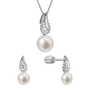 Perlová súprava so zirkónmi a bielou riečnou perlou 29059.1B