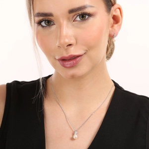 Perlová súprava so zirkónmi a bielou riečnou perlou 29059.1B