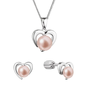 Perlová súprava srdiečka s ružovou riečnou perlou 29060.3B pink