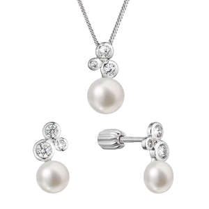 Perlová súprava so zirkónmi a bielou riečnou perlou 29062.1B