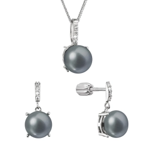 Perlová súprava s tmavou riečnou perlou a zirkónmi 29072.3B peacock