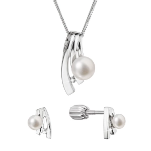 Perlová súprava so zirkónmi a bielou riečnou perlou 29075.1B