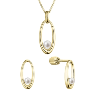 Perlová súprava pozlátený ovál s bielou riečnou perlou 29076.1B