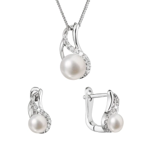 Perlová súprava so zirkónmi a bielou riečnou perlou 29078.1