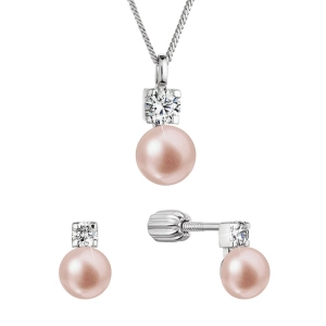 Perlová súprava so zirkónmi a ružovou riečnou perlou 29079.3B pink