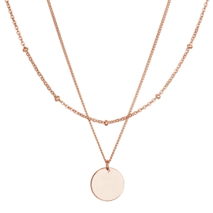 Pozlátený náhrdelník dvojradový s placičkou a retiazkou s guličkami 62002 rose gold