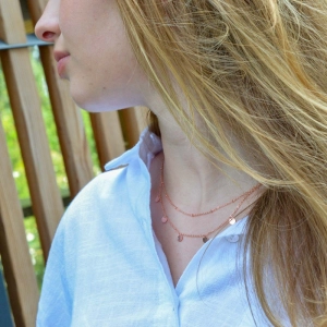 Pozlátený náhrdelník dvojradový malé placky a guličky 62007 rose gold