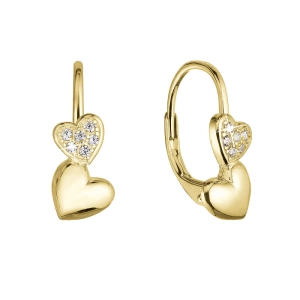 Pozlátené strieborné náušnice dve srdcia so zirkónmi 11515.1 crystal