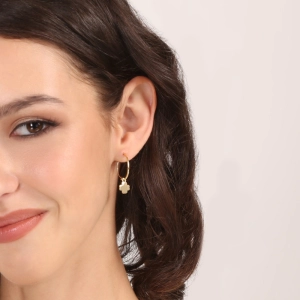 Pozlátené strieborné náušnice kruhy so štvorlístkami 61057