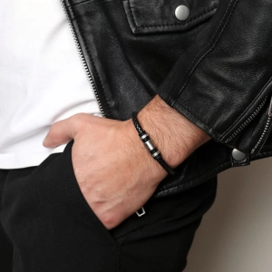Náramok pánsky z rec.kože s ozdobou 43047.3 čierny
