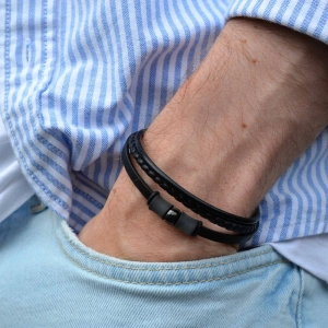 Náramok pánsky z rec.kože 43048.3 čierny