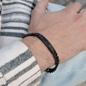 Náramok pánsky z čiernej ocele s ozdobnou doštičkou 43050.3 čierny