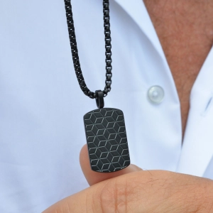 Náhrdelník pánsky z čiernej ocele s plackou 42009.3 čierny