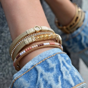 Náramok béžový textilný široký 53010.3 beige