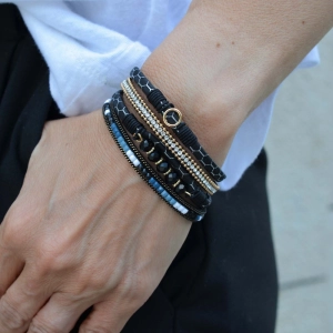 Náramok čierny textilný široký 53010.3 black