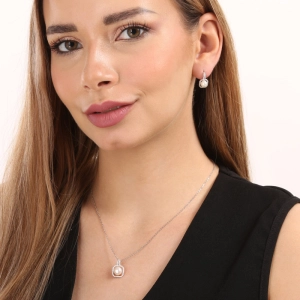 Perlová súprava s bielou riečnou perlou a zirkónmi štvorec 29083.1