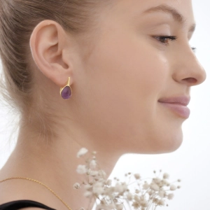 Pozlátené náušnice kvapky s ametystom 11730.3