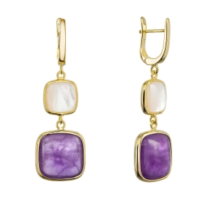 Pozlátené náušnice s ametystom a bielou perleťou 11742.3