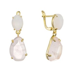 Pozlátené náušnice s ruženínom a chalcedónom 11740.3