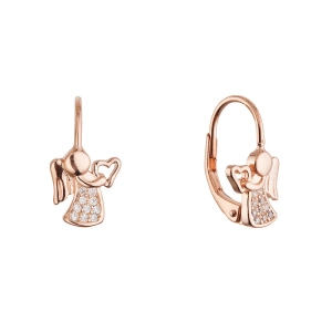Pozlátené strieborné náušnice anjeli so srdiečkami 11721.1 rose gold