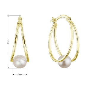 Pozlátené strieborné náušnice kruhy so syntetickou perlou 31325.1