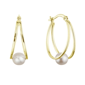 Pozlátené strieborné náušnice kruhy so syntetickou perlou 31325.1